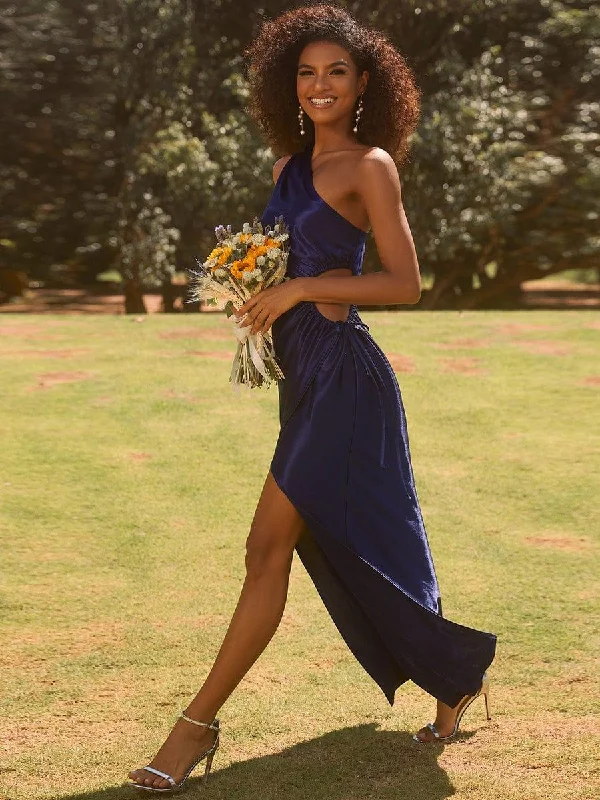Midi dresses with metallic threads for a glamorous evening event One Shoulder Elastic Side Waistband with Hollow-Out Satin Wedding Guest Dresses Midi dresses with metallic threads for a glamorous evening event One Shoulder Elastic Side Waistband with Hollow-Out Satin Wedding Guest Dresses