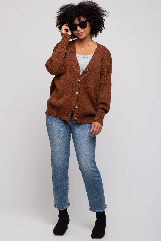 open front women cardigan for easy stylingopen front women cardigan for easy stylingDark Rust Basic Ribbed Cardigan Sweater open front women cardigan for easy stylingopen front women cardigan for easy stylingDark Rust Basic Ribbed Cardigan Sweater