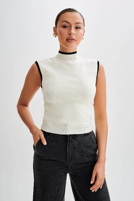cable knit women cardigan with intricate patternscable knit women cardigan with intricate patternsLaurina High Neck Contrast Top - Ivory