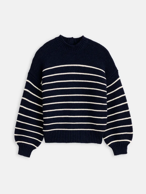 Open - Front Women's Cardigan - Style Mohair SweatersButton-Back Crewneck Sweater in Stripe Open - Front Women's Cardigan - Style Mohair SweatersButton-Back Crewneck Sweater in Stripe