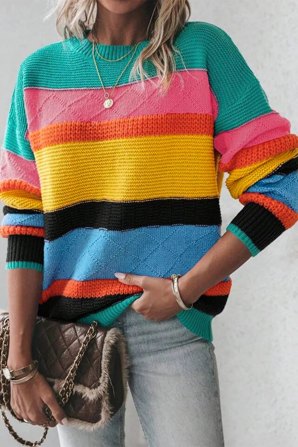 Tie - Front Women's Lambswool Sweaters in Pastel HuesContrast Round Neck Dropped Shoulder Sweater Tie - Front Women's Lambswool Sweaters in Pastel HuesContrast Round Neck Dropped Shoulder Sweater