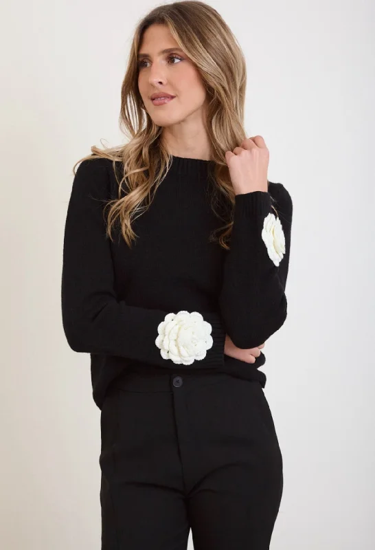 Bell - Sleeve Women's Mohair - Wool Blend SweatersFloral Cuff Sweater