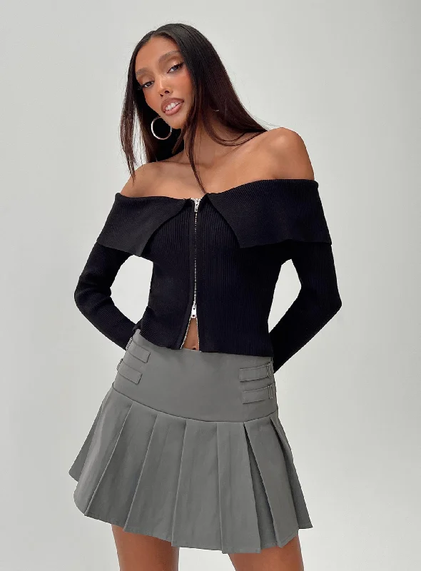 Open - Front Women's Cardigan - Style Mohair SweatersKaelyn Zip Front Sweater Black