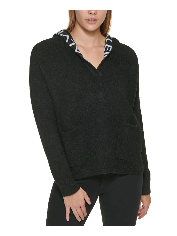 Hooded Women's Fleece - Lined Sweaters for WinterWomens V Neck Logo Hooded Sweater