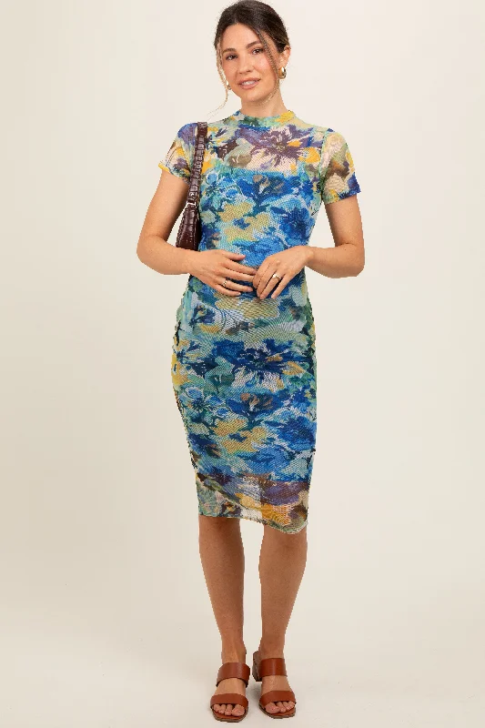 Wrap - Style Women Dress with Adjustable Fit for All Body Types Wrap - Style Women Dress with Adjustable Fit for All Body Types Blue Floral Mesh Short Sleeve Maternity Midi Dress Wrap - Style Women Dress with Adjustable Fit for All Body Types Wrap - Style Women Dress with Adjustable Fit for All Body Types Blue Floral Mesh Short Sleeve Maternity Midi Dress