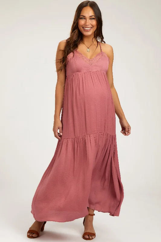 Midi dresses with abstract art prints for an artistic statementMauve Sleeveless Lace Tiered Maternity Maxi Dress Midi dresses with abstract art prints for an artistic statementMauve Sleeveless Lace Tiered Maternity Maxi Dress