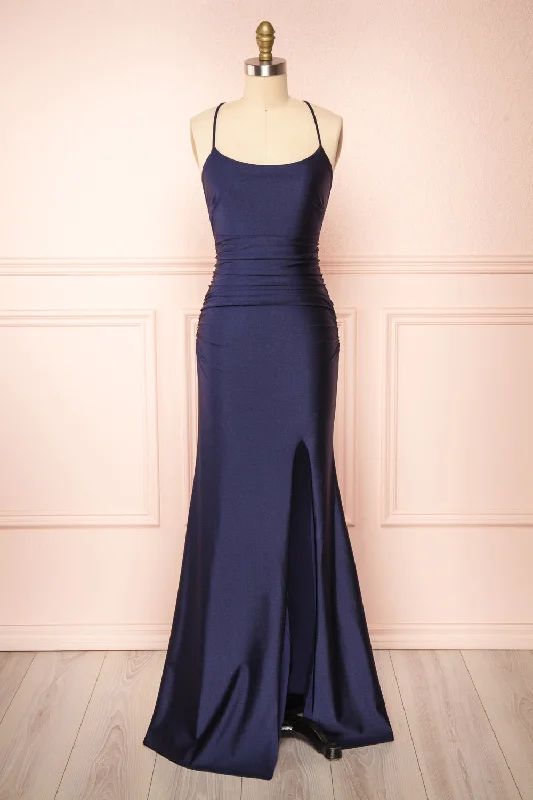 Midi dresses with ruffled hems for a romantic date nightSonia Navy | Mermaid Maxi Dress w/ Slit