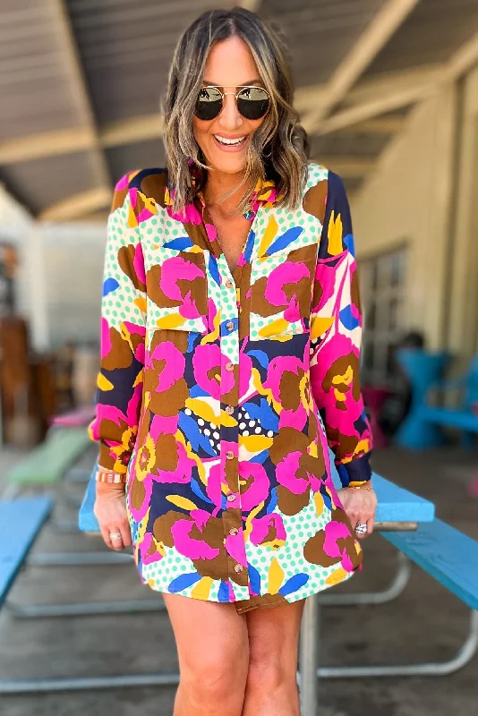 Mini dresses with empire waists for a flattering fitKarlie Floral Dot Abstract Button Down Shirt Dress Mini dresses with empire waists for a flattering fitKarlie Floral Dot Abstract Button Down Shirt Dress