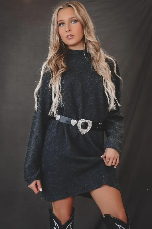Mini dresses with ruched bodices for a feminine touchSadie & Sage Charcoal Carson Hugh Neck Sweater Dress Mini dresses with ruched bodices for a feminine touchSadie & Sage Charcoal Carson Hugh Neck Sweater Dress