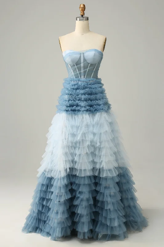 Cocktail dresses with a cut - out detail and a body - con fitA Line Sweetheart Grey Blue Long Prom Dress with Ruffles Cocktail dresses with a cut - out detail and a body - con fitA Line Sweetheart Grey Blue Long Prom Dress with Ruffles