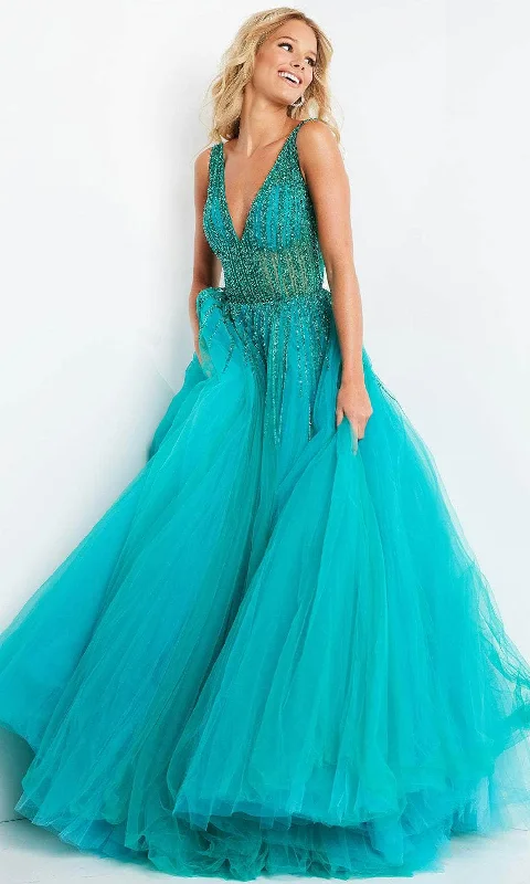 Prom dresses with lace - up side panels and ruffled bodices for a feminine and detailed lookJovani 08638 - Embellished V-Neck Prom Dress Prom dresses with lace - up side panels and ruffled bodices for a feminine and detailed lookJovani 08638 - Embellished V-Neck Prom Dress