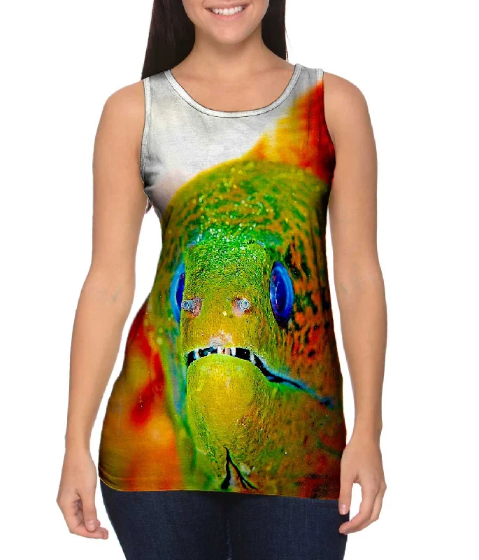Plus Size Women's Embroidered Tank Tops in Boho StylesMoray Eel Peeks Underwater